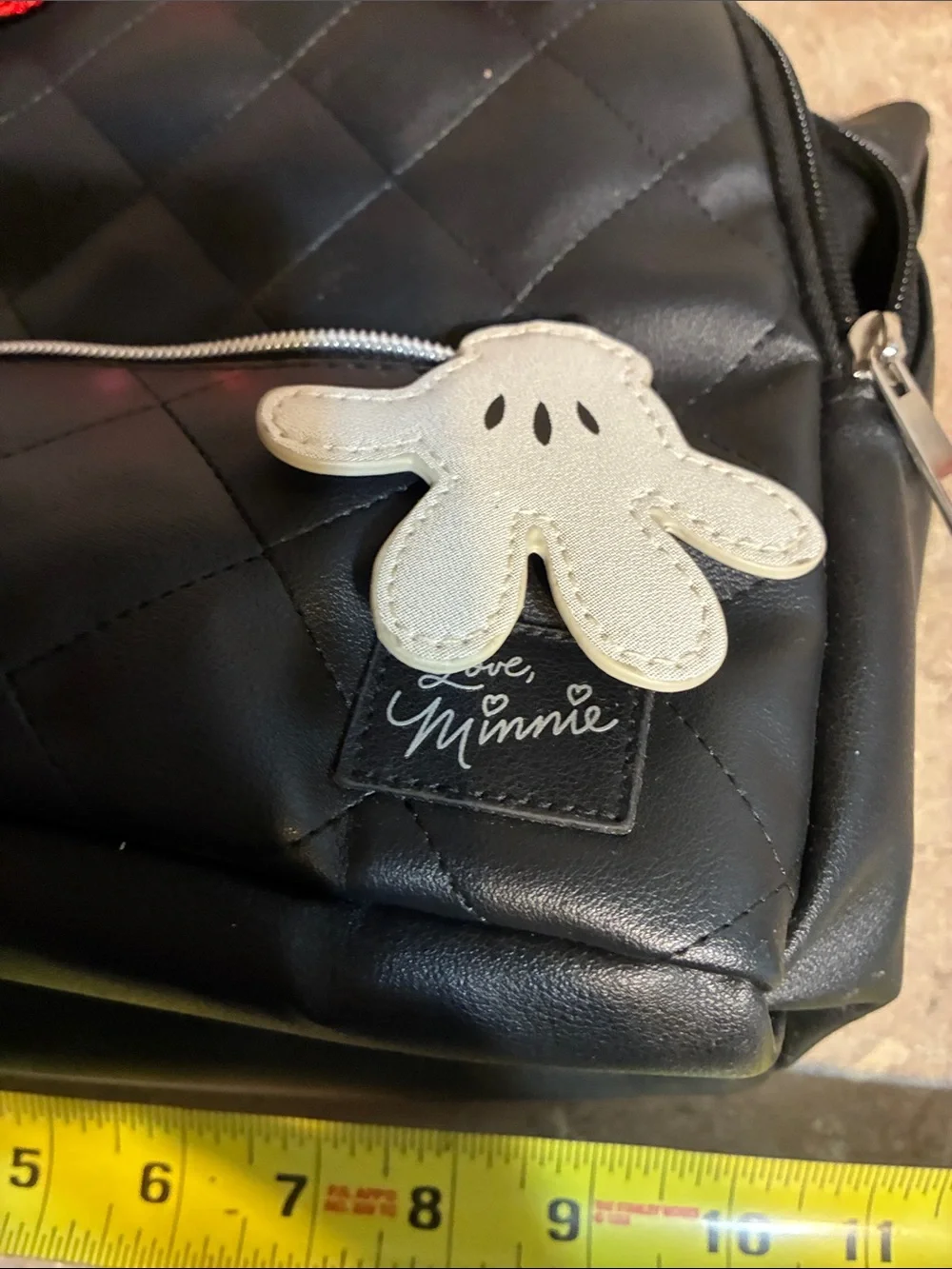 Disney Black Quilted Kids Backpack with Red Sequin Bow